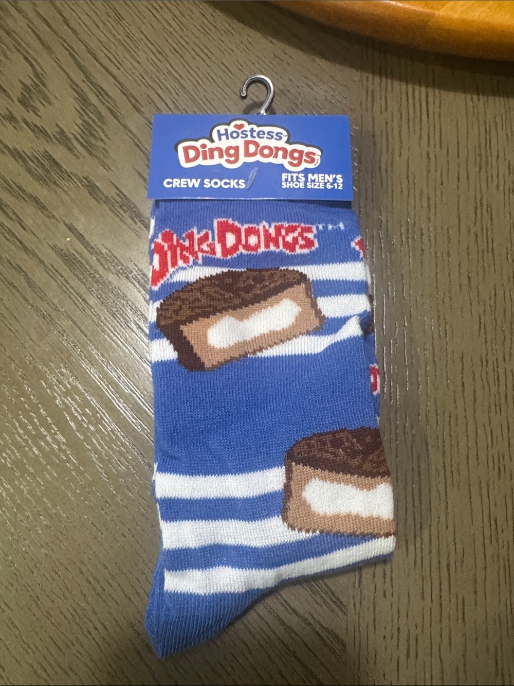 Hostess Ding Dongs Blue Crew Socks for Men fit size men six through 12